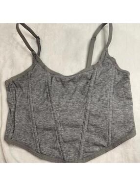 Colsie Gray Ribbed Corset Style Crop Top with Adjustable Straps Size M